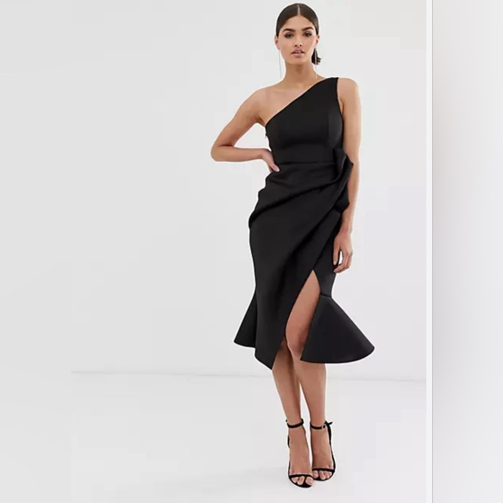 ASOS DESIGN one shoulder tuck detail midi dress